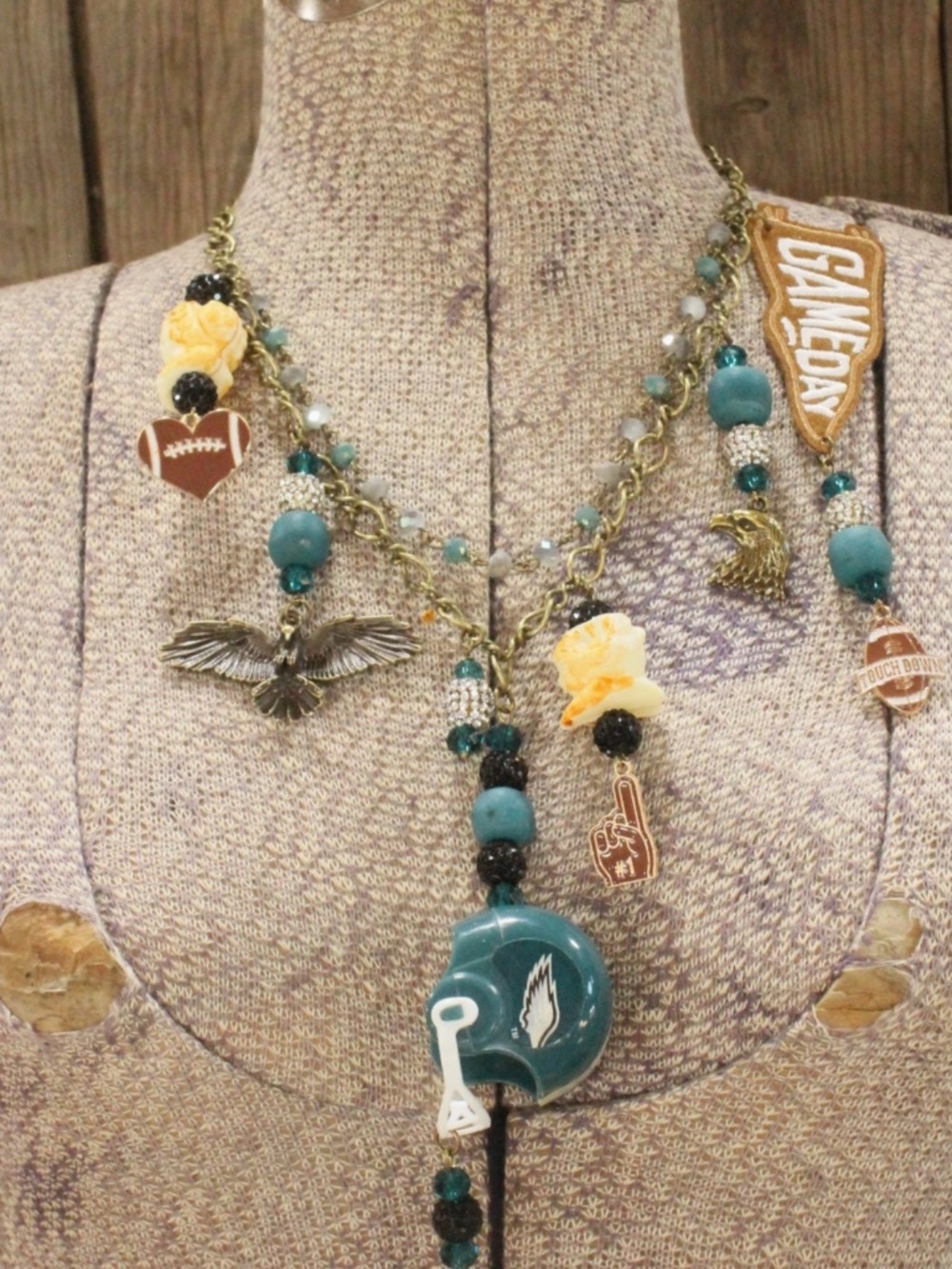 BOHO GAMEDAY Philadelphia Eagles CHARM’D FOOTBALL NECKLACE